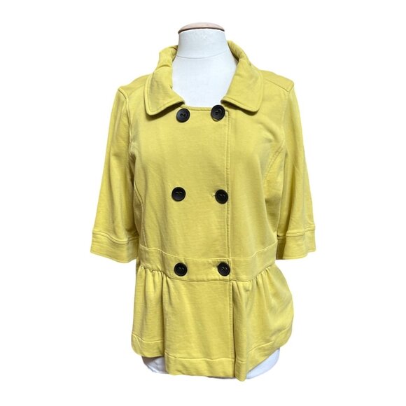 Merona Yellow Double-Breasted Peplum Jacket Blazer Cotton Y2K Ruche Collar Sz XL - Picture 1 of 8